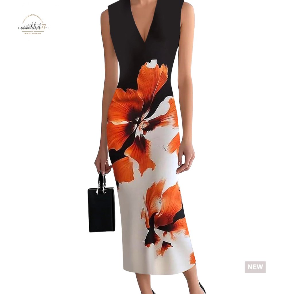 Floral Print Halter Neck Maxi Dress Bodycon Sleeveless Wedding Guest Party